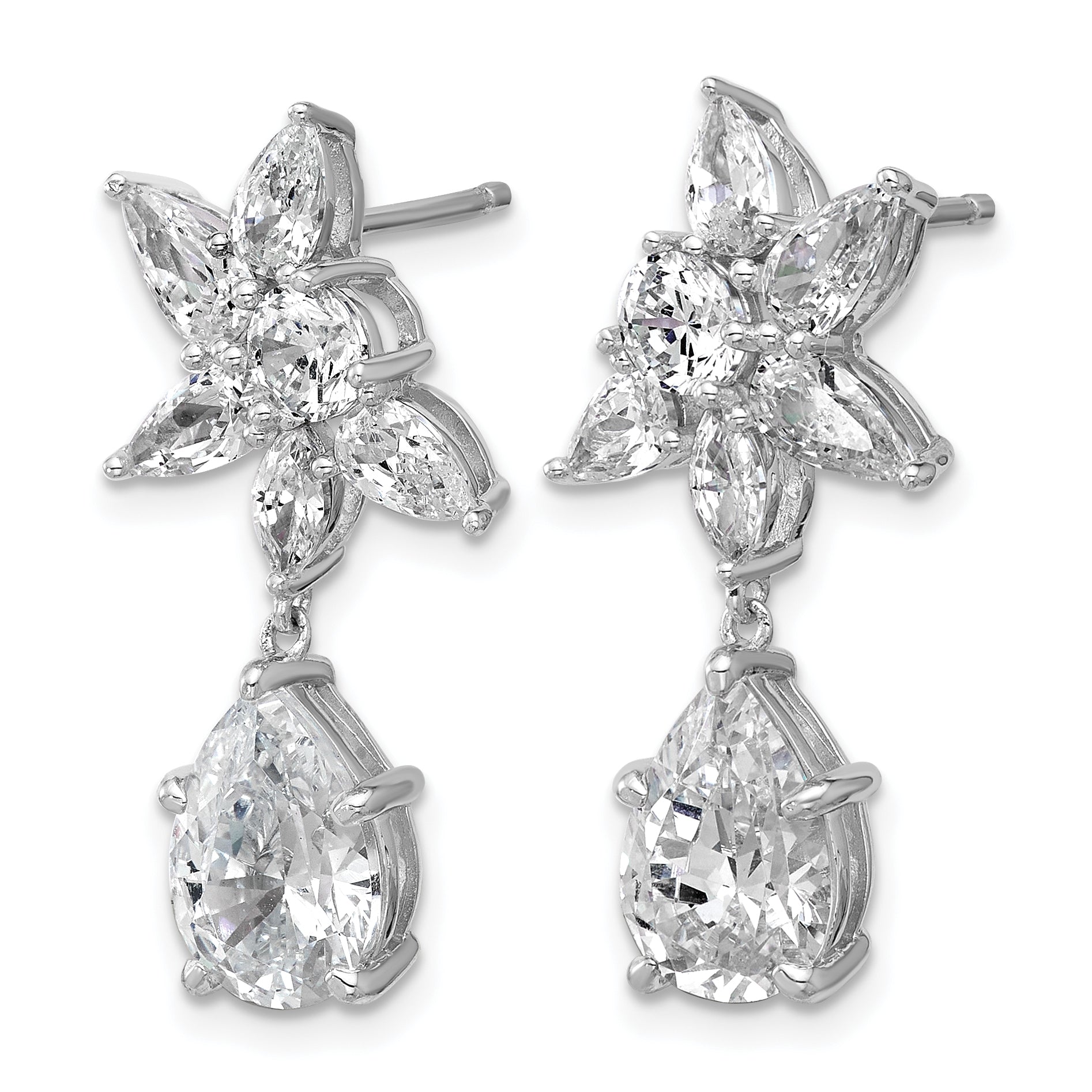 Cheryl M Sterling Silver Rhodium-plated Polished Fancy Multi-cut CZ Post Dangle Earrings Secondary image