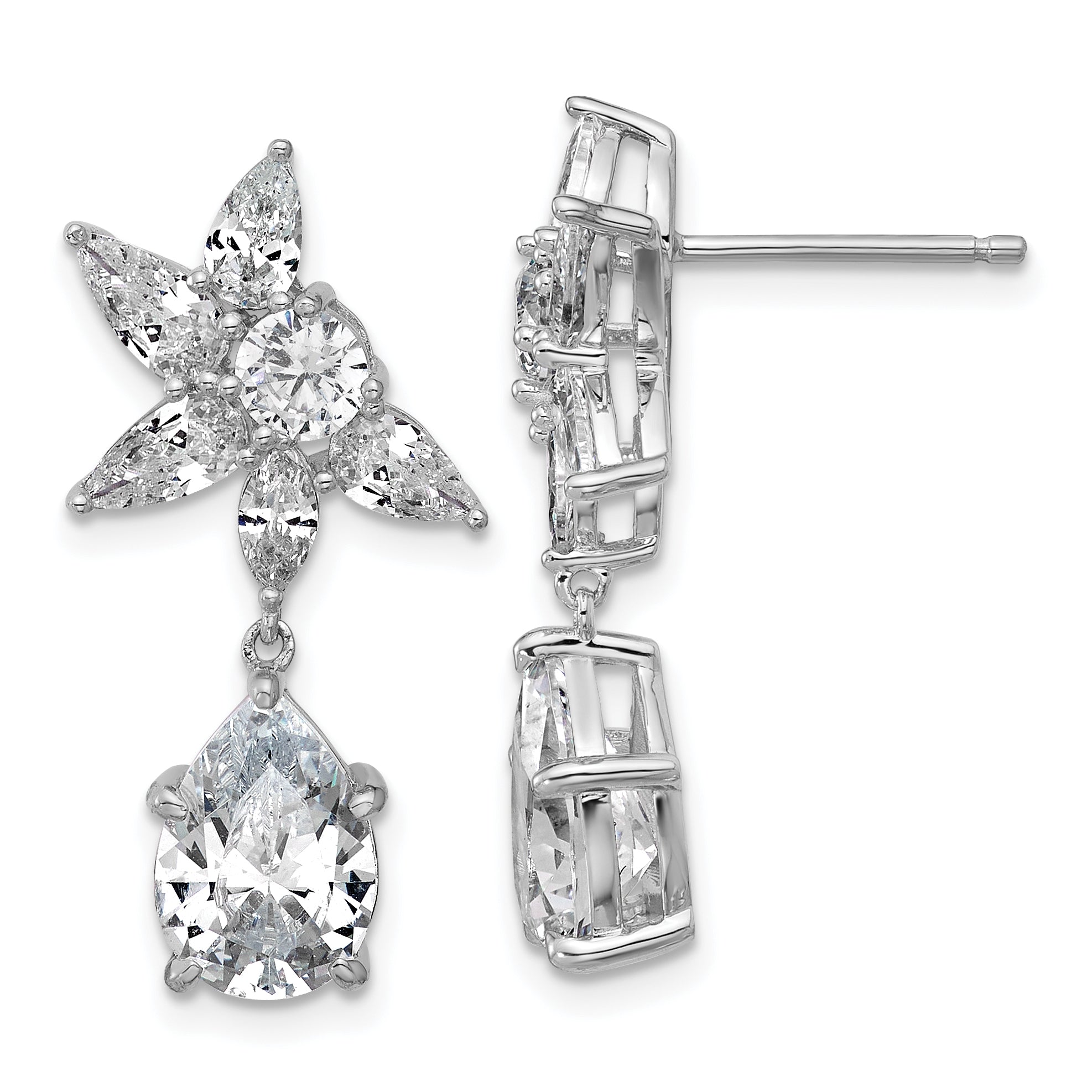 Cheryl M Sterling Silver Rhodium-plated Polished Fancy Multi-cut CZ Post Dangle Earrings Main image