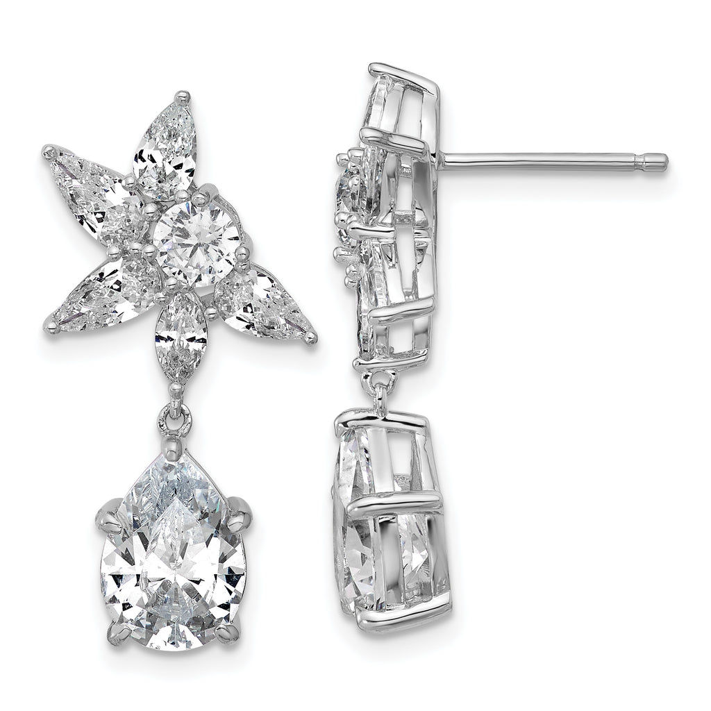 Cheryl M Sterling Silver Rhodium-plated Polished Fancy Multi-cut CZ Post Dangle Earrings