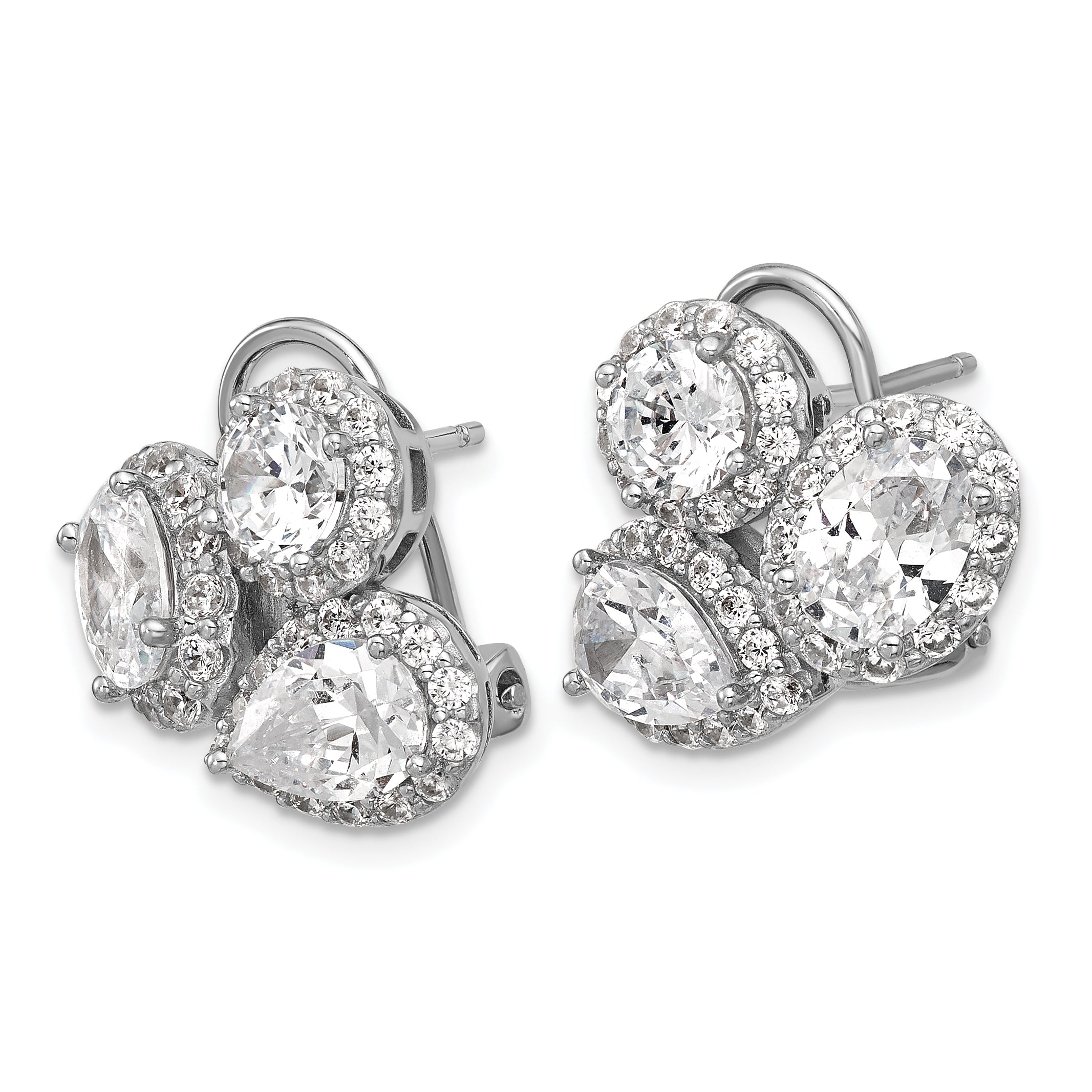 Cheryl M Sterling Silver Rhodium-plated Polished Fancy Multi-cut CZ Halo Omega Back Earrings