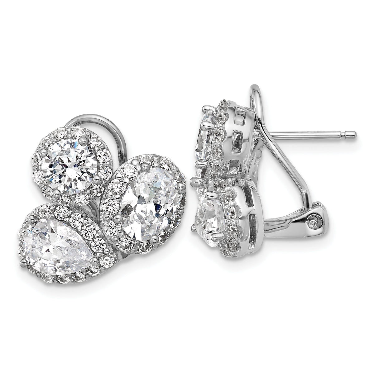 Cubic Zirconia Halo Omega Back Stud Earrings in Sterling Silver, 7.5x5.5mm - Sophia Jewelers Main image