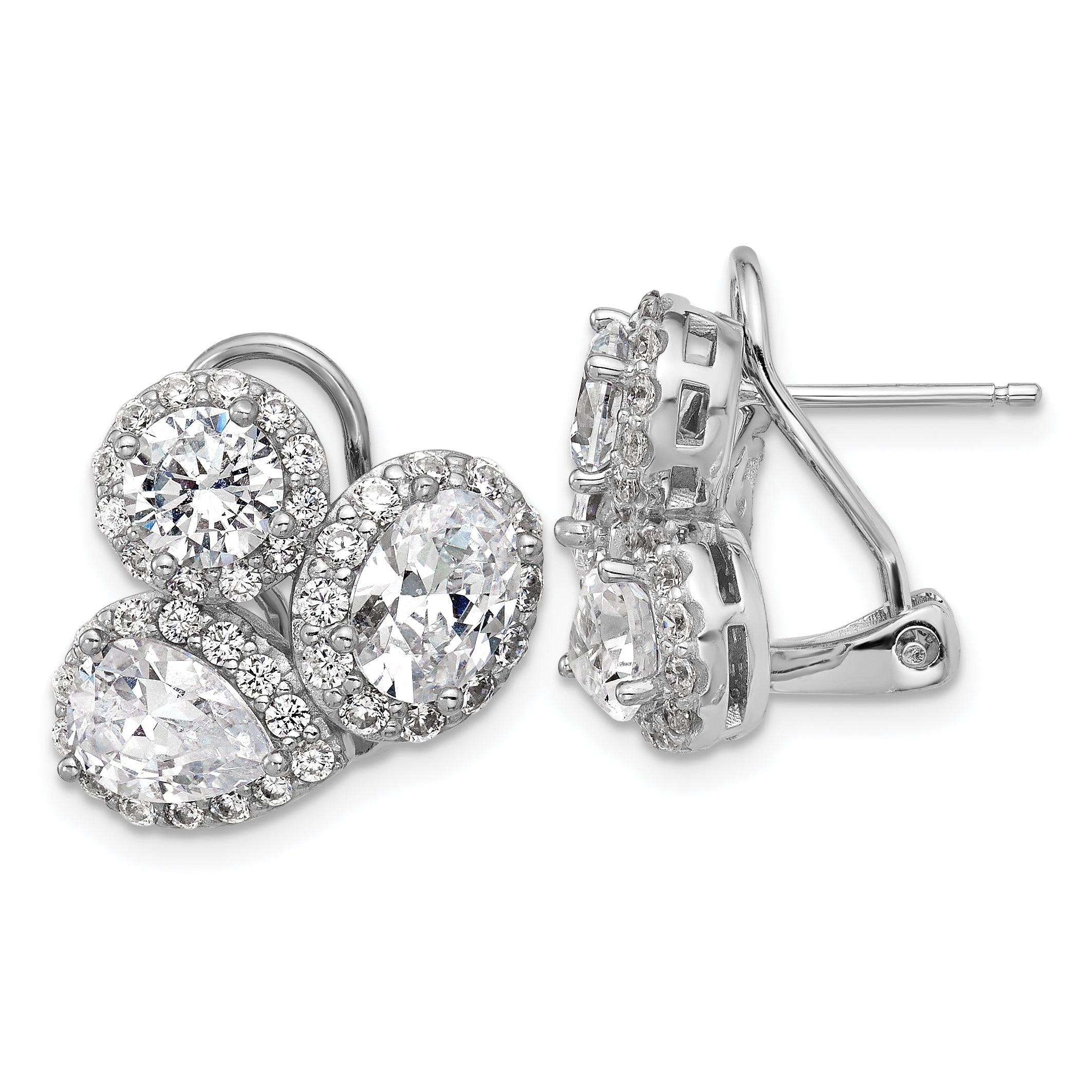 Cheryl M Sterling Silver Rhodium-plated Polished Fancy Multi-cut CZ Halo Omega Back Earrings Main image