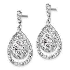 Cheryl M Sterling Silver Rhodium-plated Brilliant-cut Pear Shaped CZ Double Halo Post Dangle Earrings