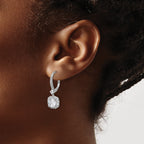 Cheryl M Sterling Silver Rhodium-plated Polished Cushion-cut CZ Halo Dangle Leverback Earrings