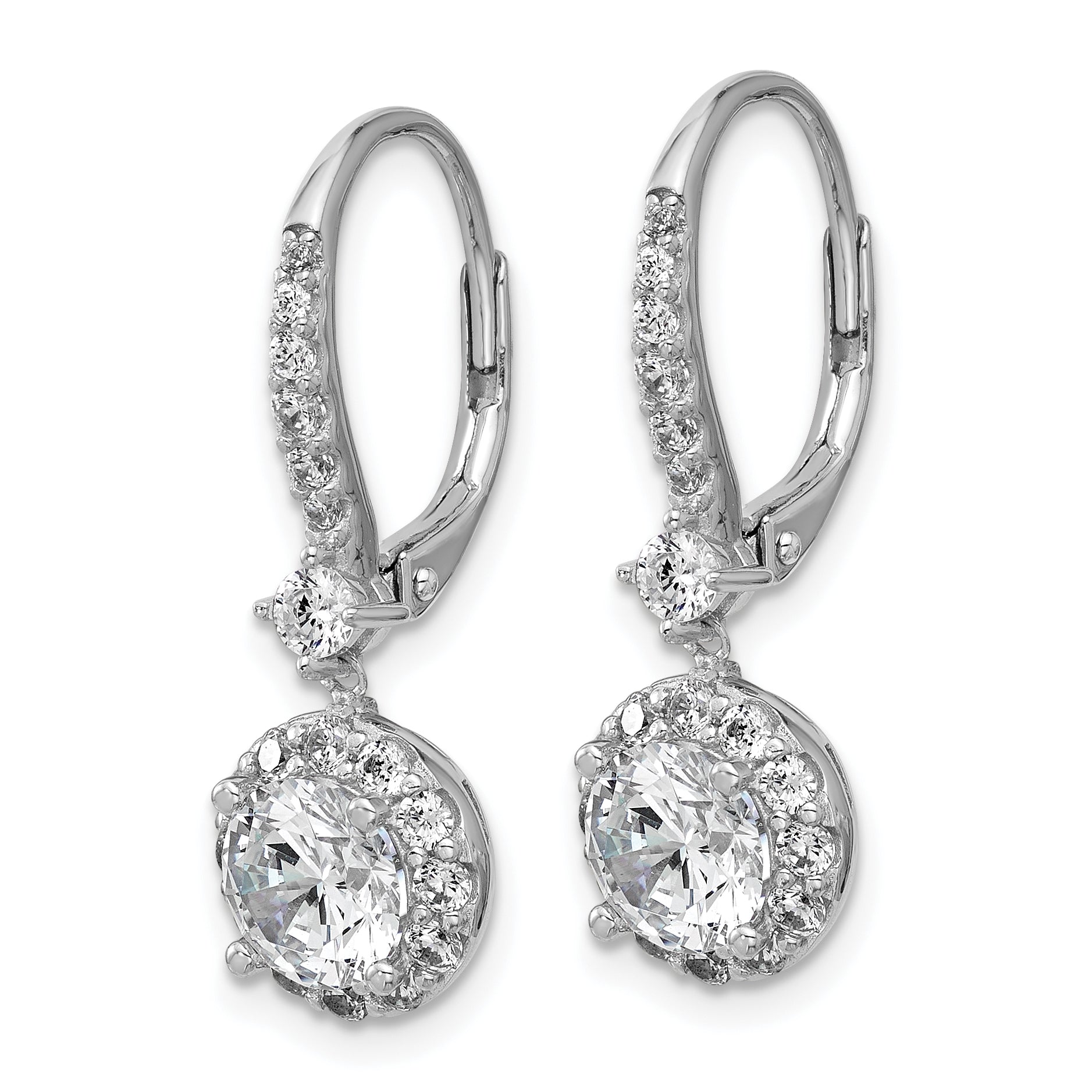 Cheryl M Sterling Silver Rhodium-plated Polished Round CZ Halo Leverback Dangle Earrings Secondary image