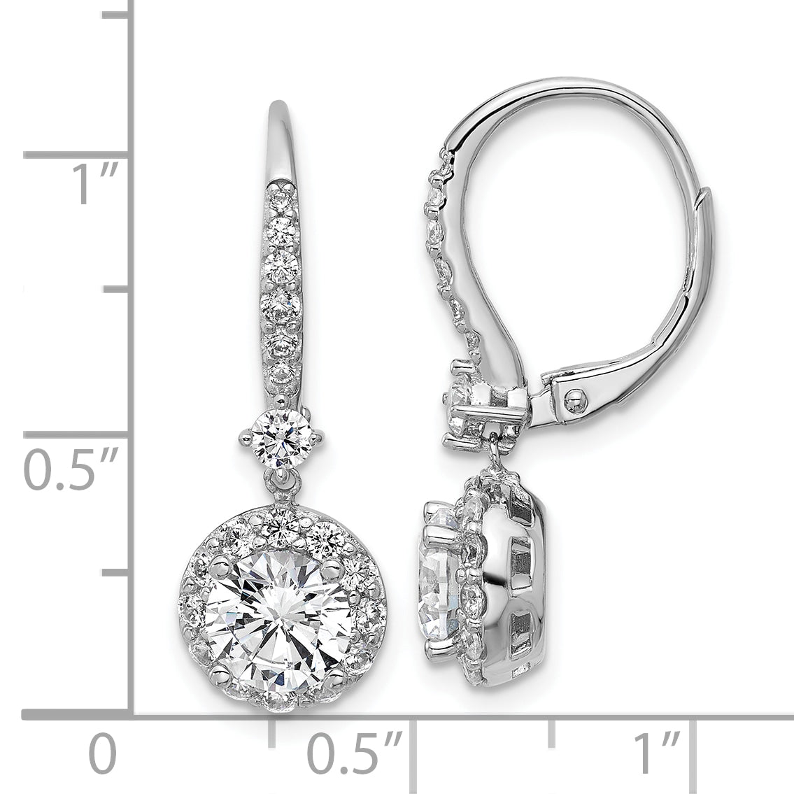 Cheryl M Sterling Silver Rhodium-plated Polished Round CZ Halo Leverback Dangle Earrings