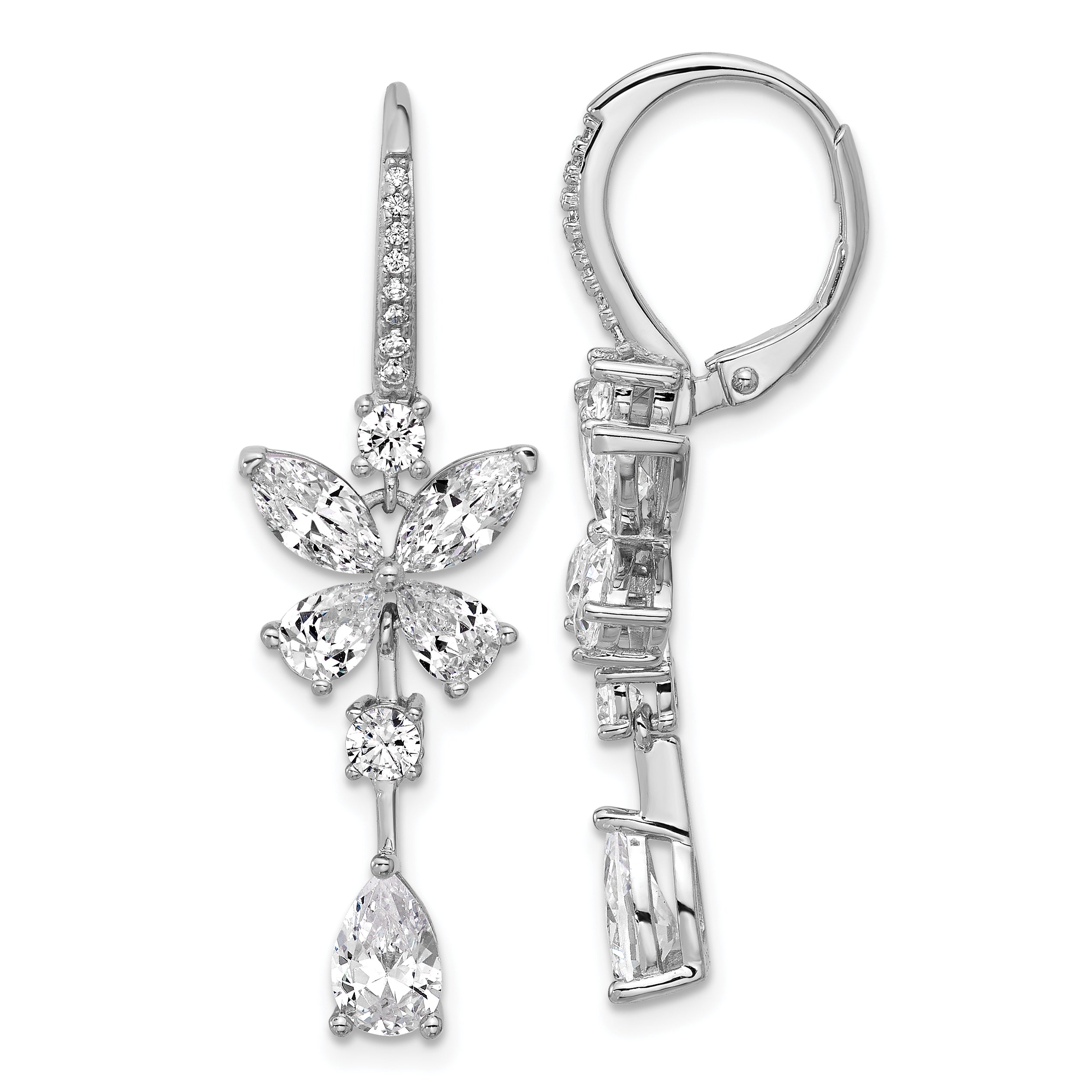 Cheryl M Sterling Silver Rhodium-plated Polished Fancy CZ Butterfly Leverback Dangle Earrings Main image