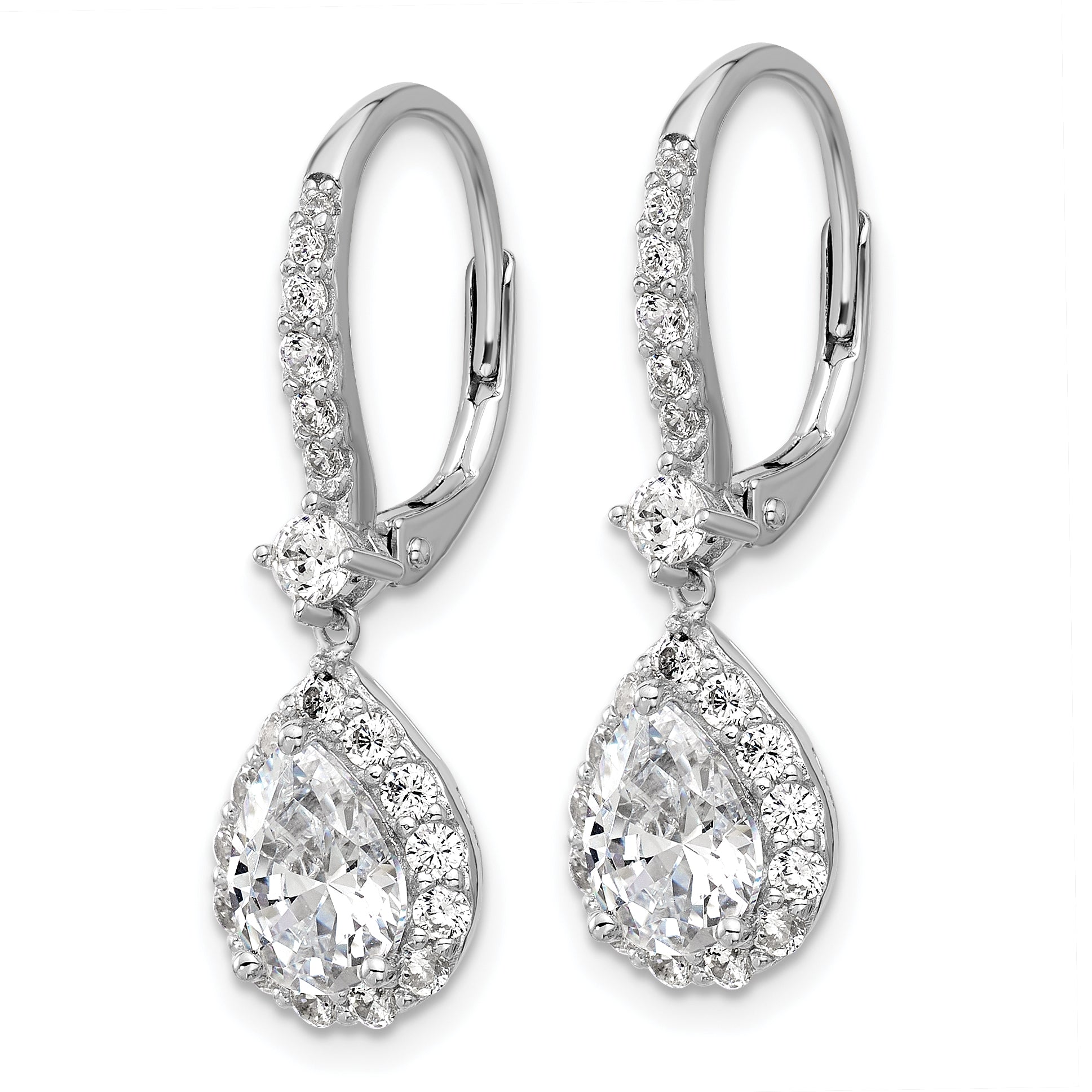 Cheryl M Sterling Silver Rhodium-plated Polished Pear CZ Halo Leverback Dangle Earrings Secondary image