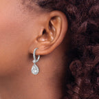 Cheryl M Sterling Silver Rhodium-plated Polished Pear CZ Halo Leverback Dangle Earrings