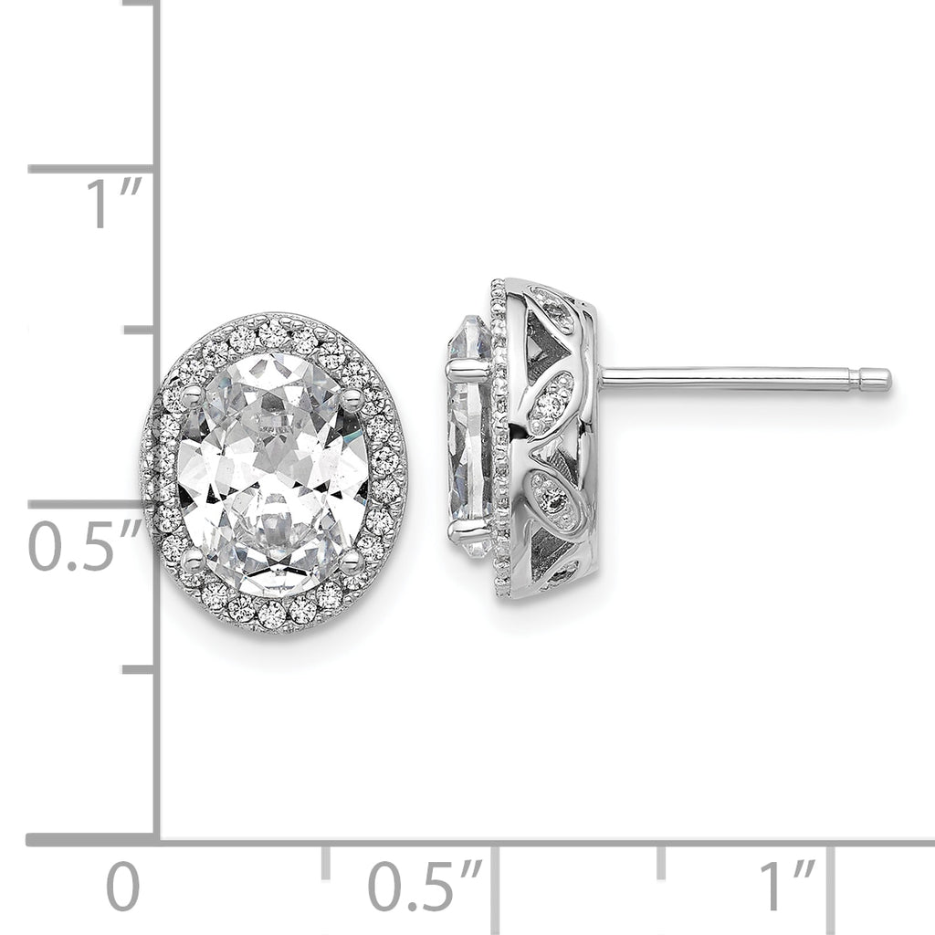 Cheryl M Sterling Silver Rhodium-plated Polished Fancy Oval CZ Halo Post Earrings