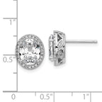 Cheryl M Sterling Silver Rhodium-plated Polished Fancy Oval CZ Halo Post Earrings