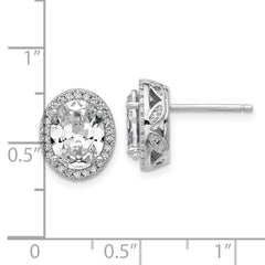 Cheryl M Sterling Silver Rhodium-plated Polished Fancy Oval CZ Halo Post Earrings