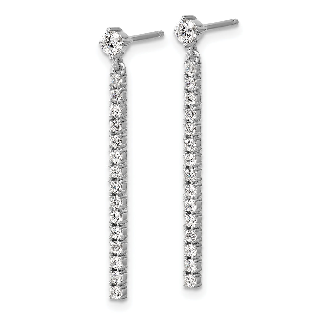 Cheryl M Sterling Silver Rhodium-plated Polished CZ Bar Post Dangle Earrings