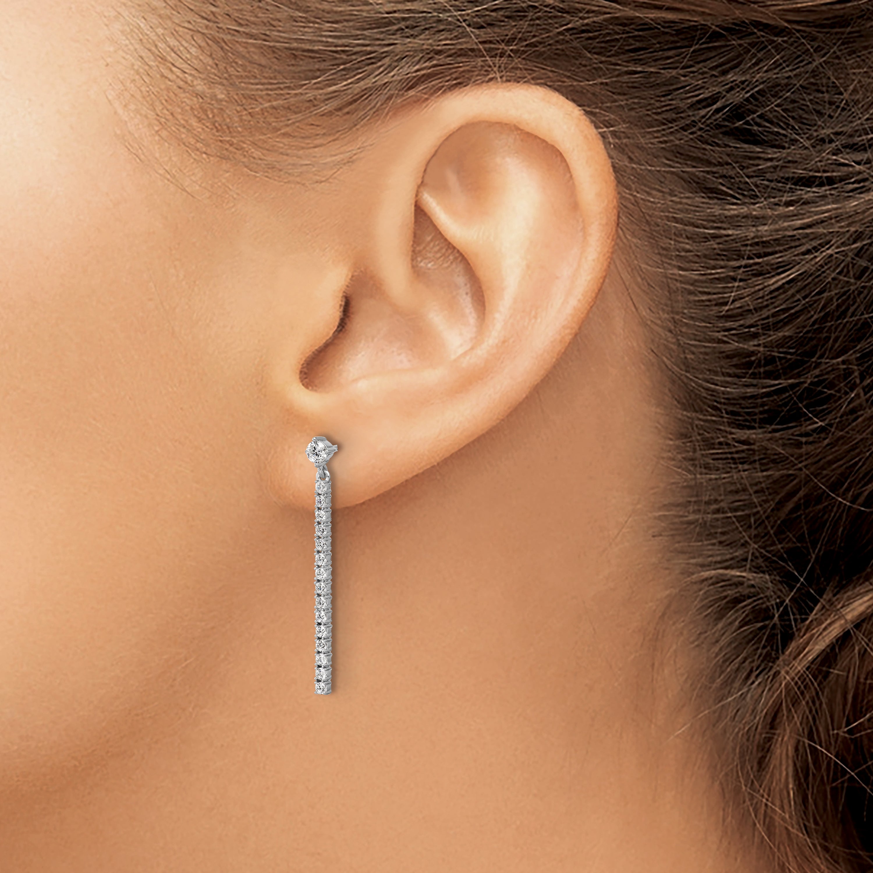 Cheryl M Sterling Silver Rhodium-plated Polished CZ Bar Post Dangle Earrings