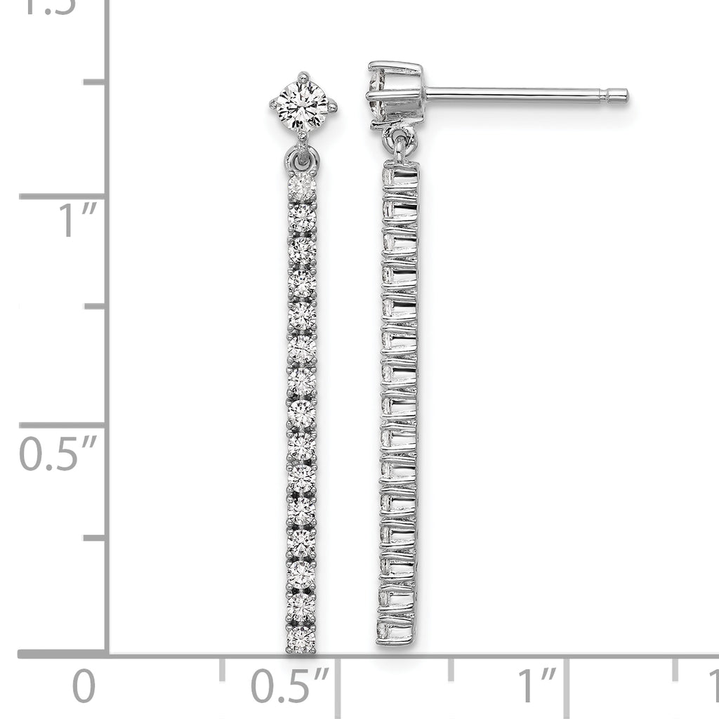 Cheryl M Sterling Silver Rhodium-plated Polished CZ Bar Post Dangle Earrings