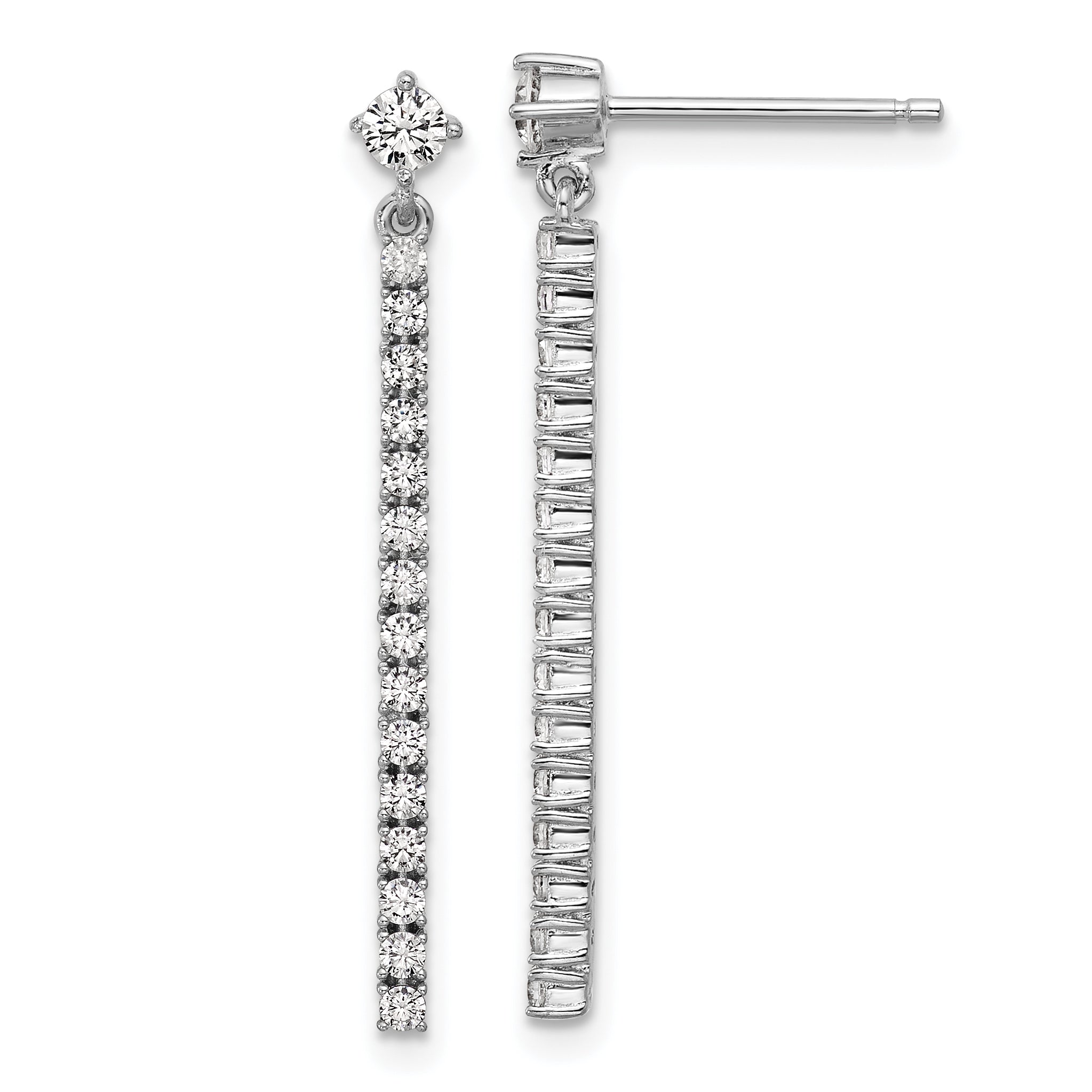 Cheryl M Sterling Silver Rhodium-plated Polished CZ Bar Post Dangle Earrings Main image