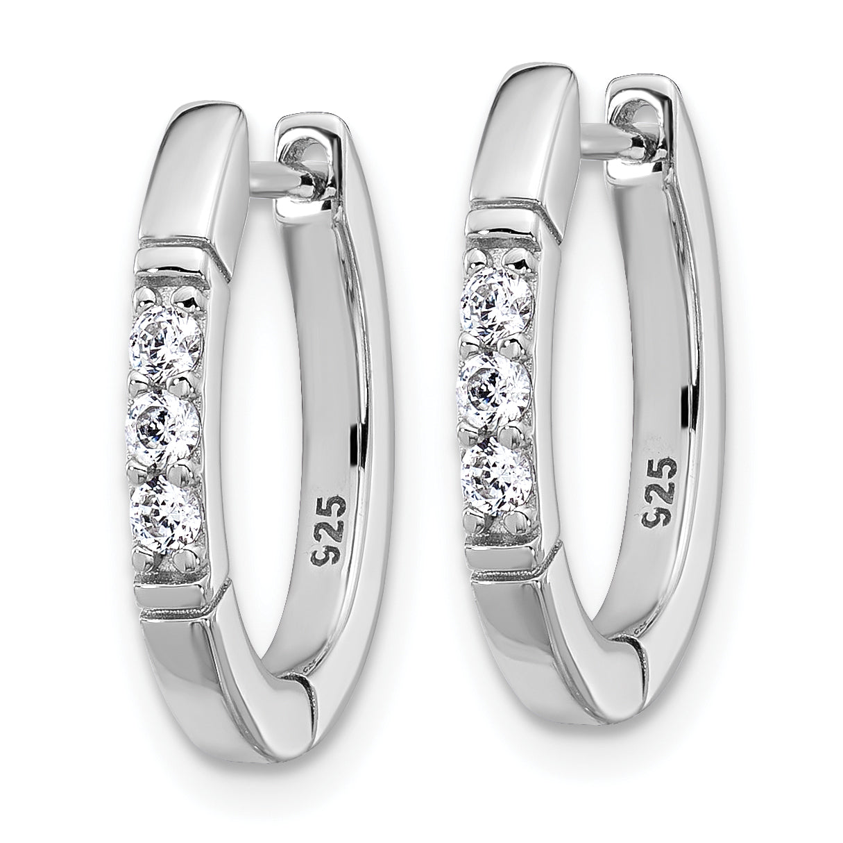 Cheryl M Sterling Silver Rhodium-plated Polished and Grooved CZ Oval Hinged Hoop Earrings