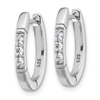 Cheryl M Sterling Silver Rhodium-plated Polished and Grooved CZ Oval Hinged Hoop Earrings