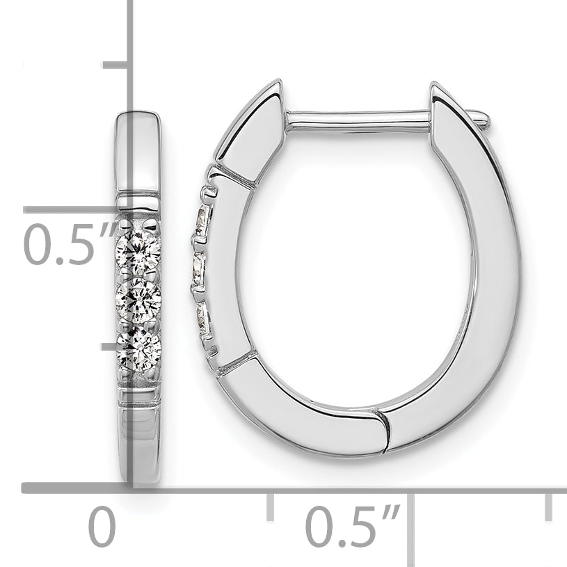 Cheryl M Sterling Silver Rhodium-plated Polished and Grooved CZ Oval Hinged Hoop Earrings