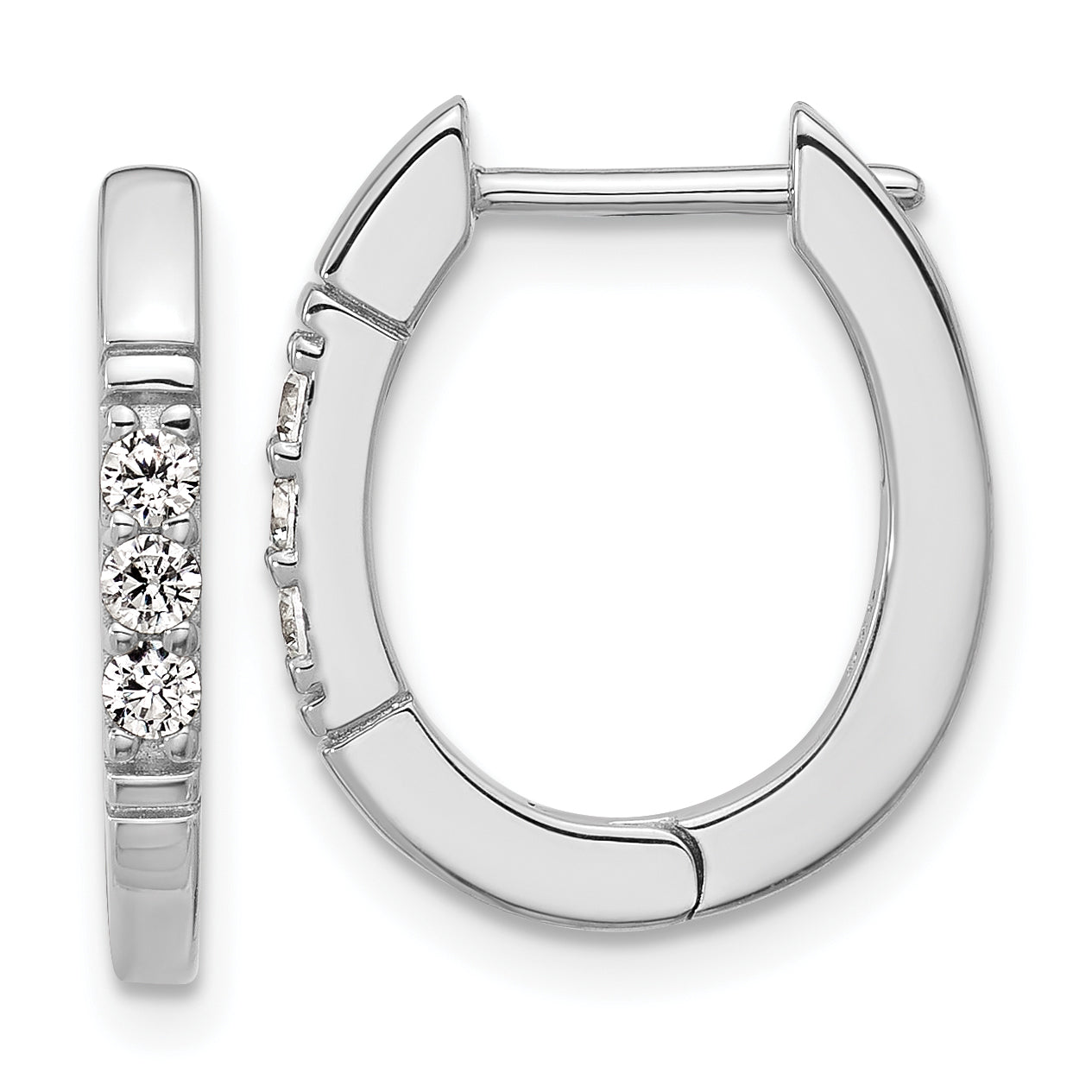 Cheryl M Sterling Silver Rhodium-plated Polished and Grooved CZ Oval Hinged Hoop Earrings