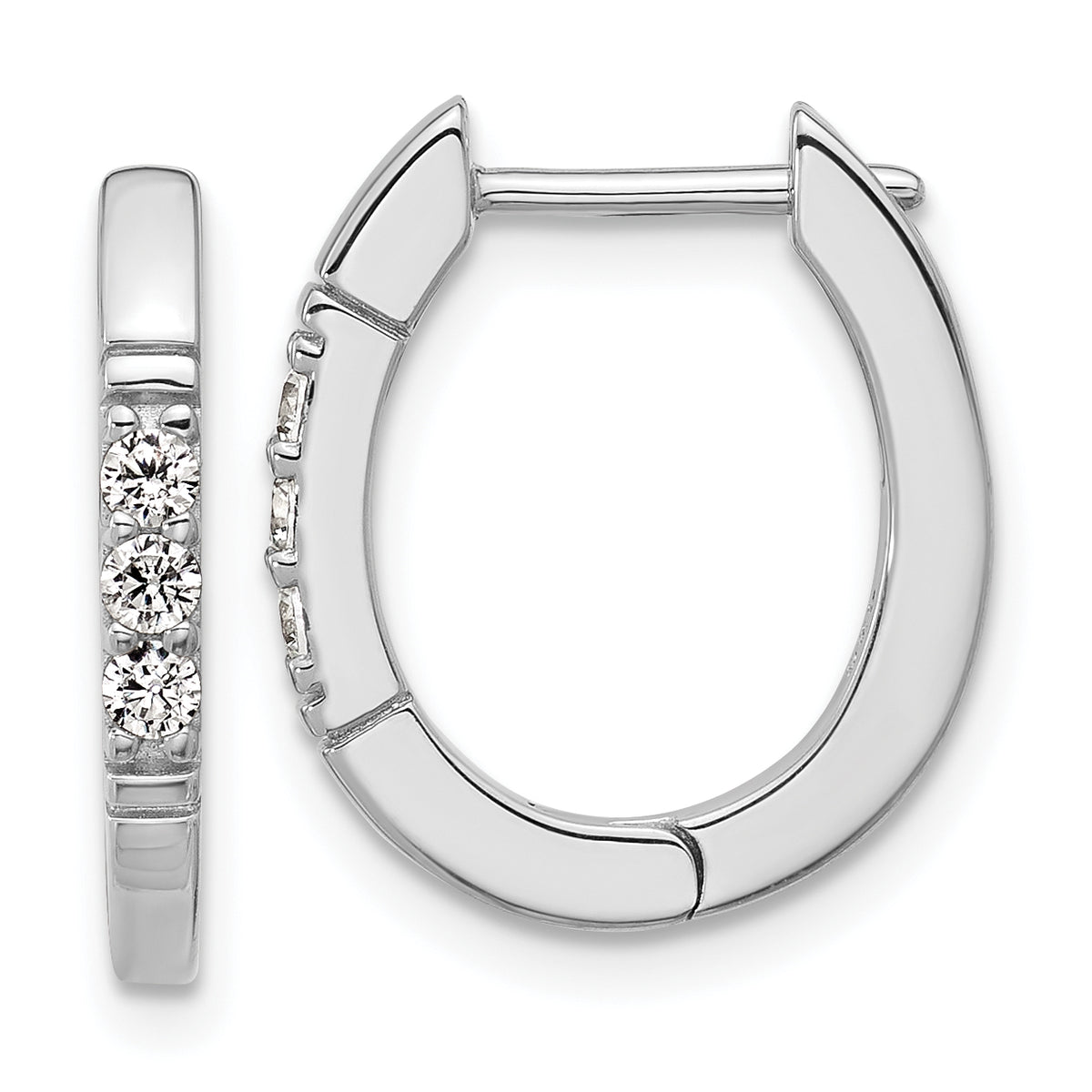 Cheryl M Sterling Silver Rhodium-plated Polished and Grooved CZ Oval Hinged Hoop Earrings