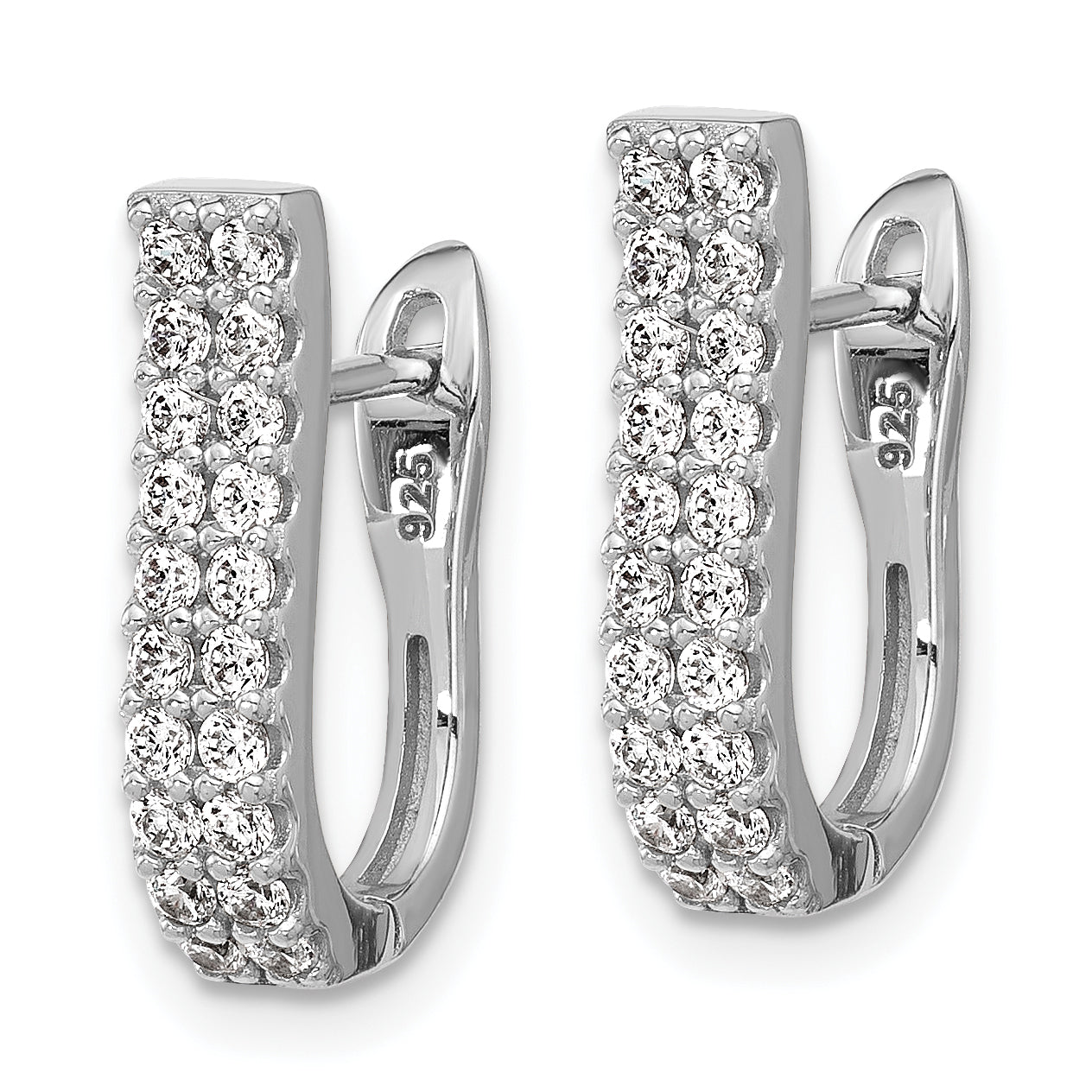 Cheryl M Sterling Silver Rhodium-plated Polished 2-Row CZ Hinged Hoop Earrings Secondary image