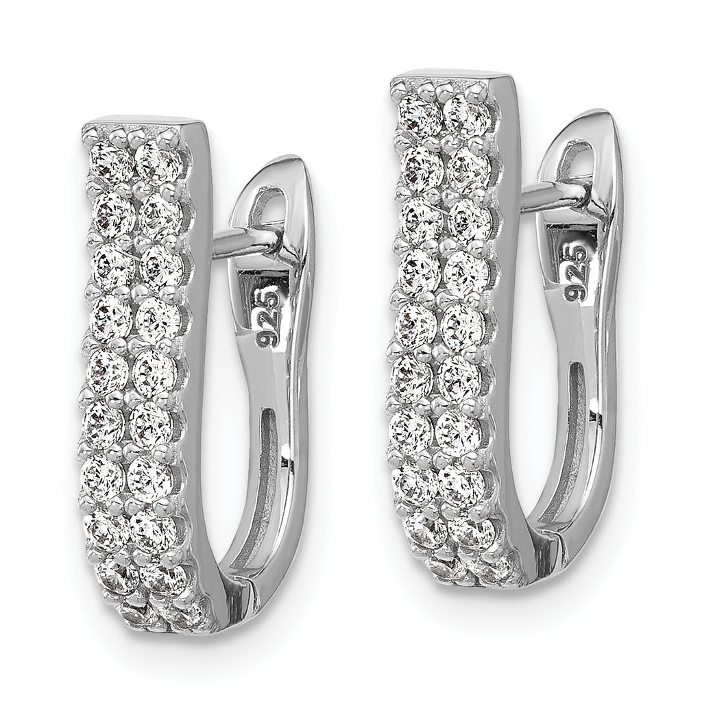 Cheryl M Sterling Silver Rhodium-plated Polished 2-Row CZ Hinged Hoop Earrings