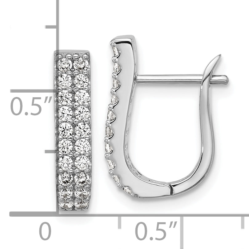 Cheryl M Sterling Silver Rhodium-plated Polished 2-Row CZ Hinged Hoop Earrings