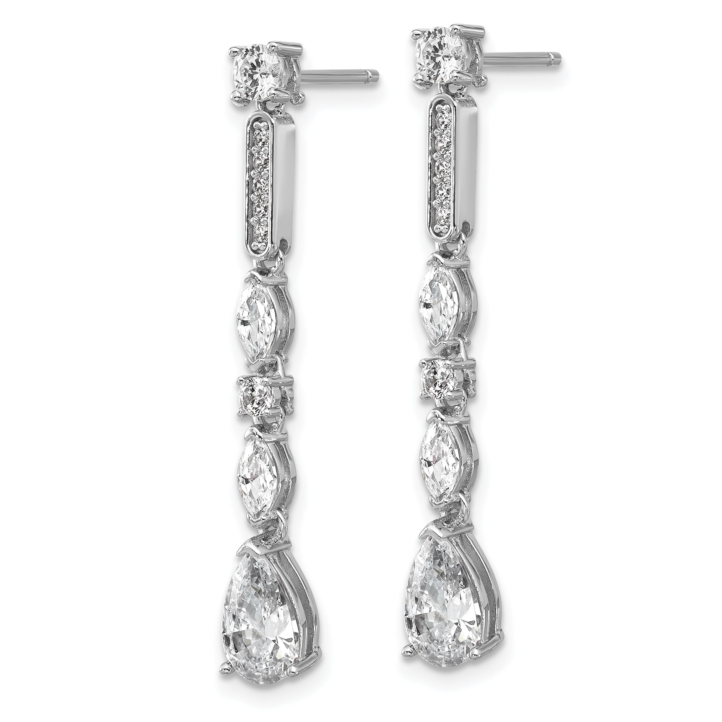 Cheryl M Sterling Silver Rhodium-plated Polished Fancy CZ Teardrop Post Dangle Earrings Secondary image
