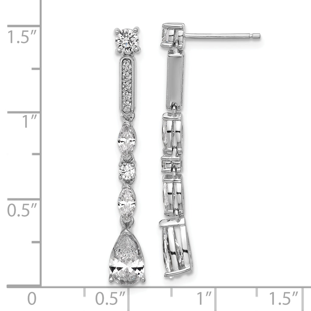 Cheryl M Sterling Silver Rhodium-plated Polished Fancy CZ Teardrop Post Dangle Earrings