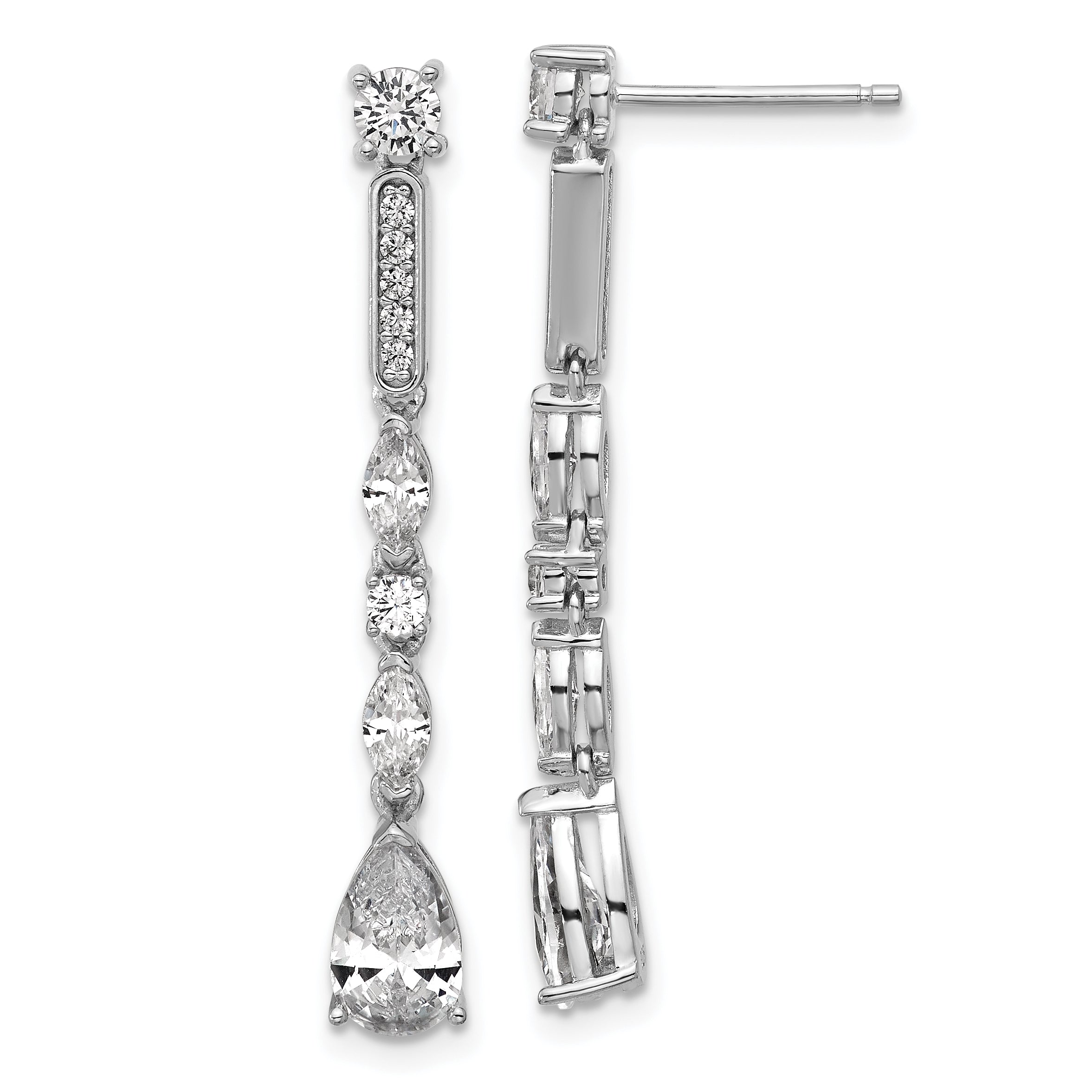 Cheryl M Sterling Silver Rhodium-plated Polished Fancy CZ Teardrop Post Dangle Earrings Main image