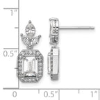 Cheryl M Sterling Silver Rhodium-plated Polished Fancy Emerald-cut CZ Halo Post Dangle Earrings
