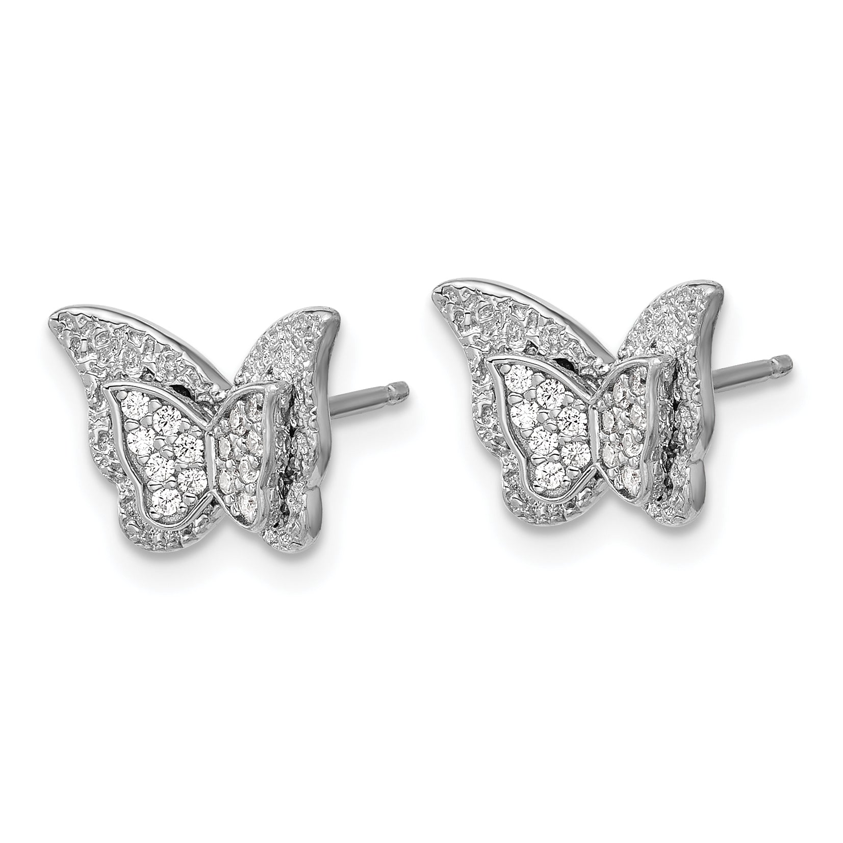 Cheryl M Sterling Silver Rhodium-plated Polished CZ Butterfly Post Earrings Secondary image