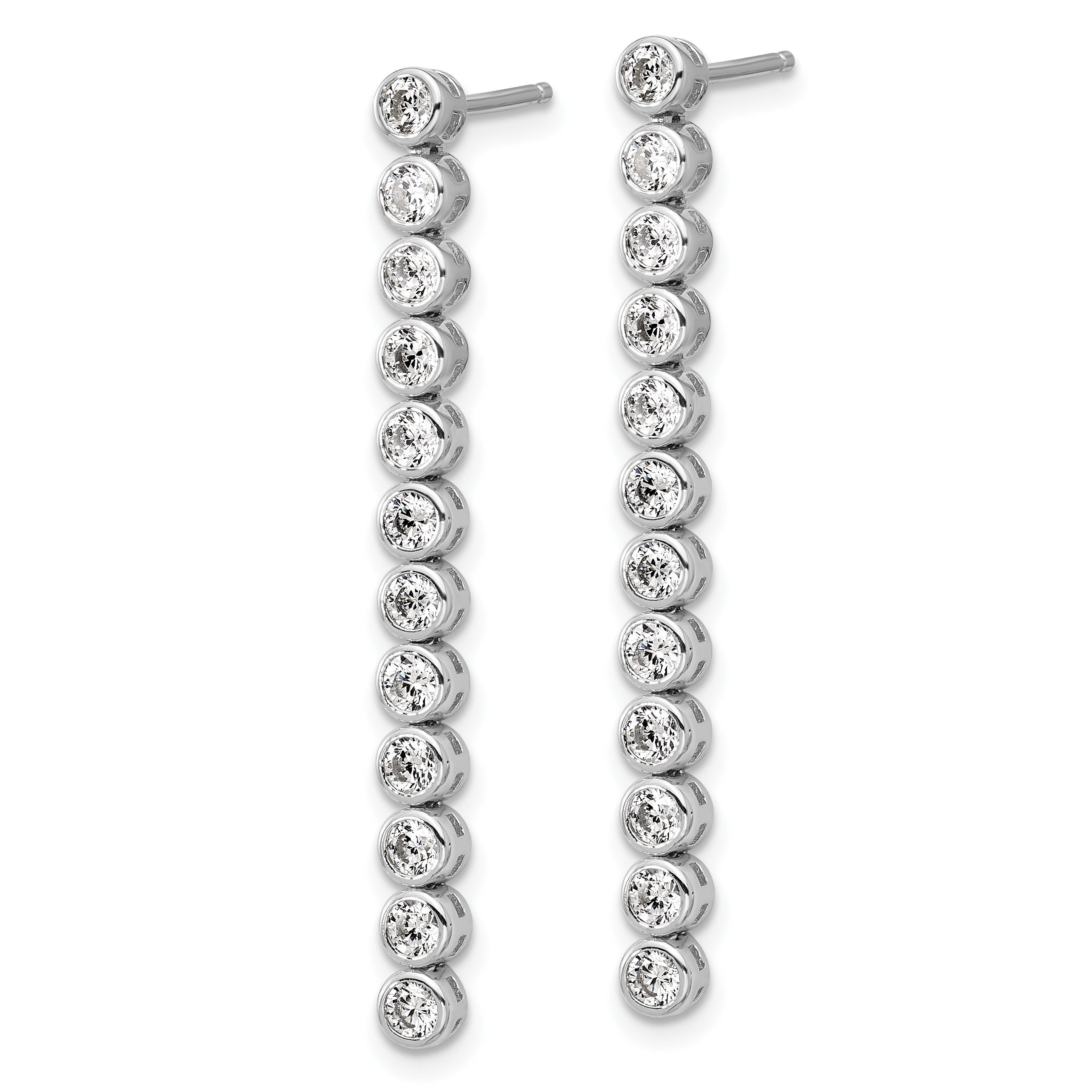 Cheryl M Sterling Silver Rhodium-plated Polished Bezel Set CZ Bar Post Dangle Earrings Secondary image