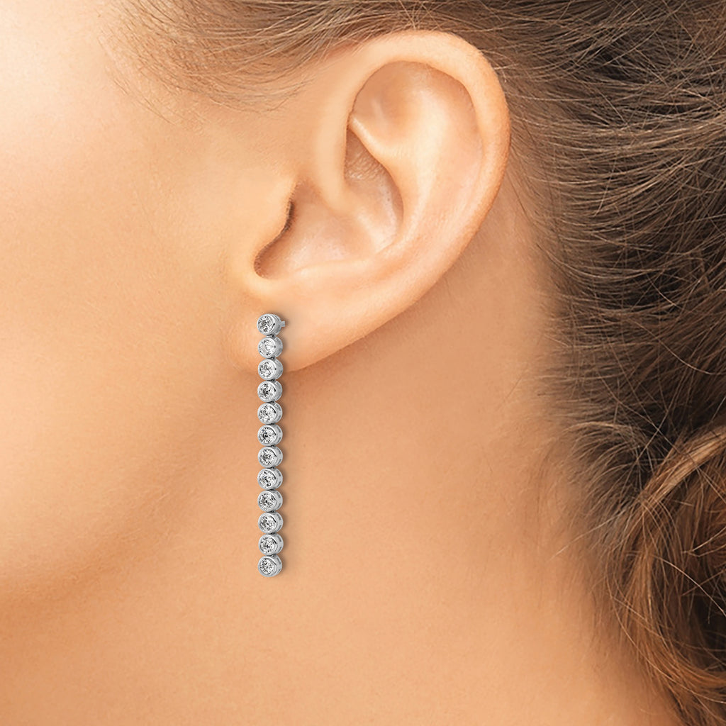 Cheryl M Sterling Silver Rhodium-plated Polished Bezel Set CZ Bar Post Dangle Earrings