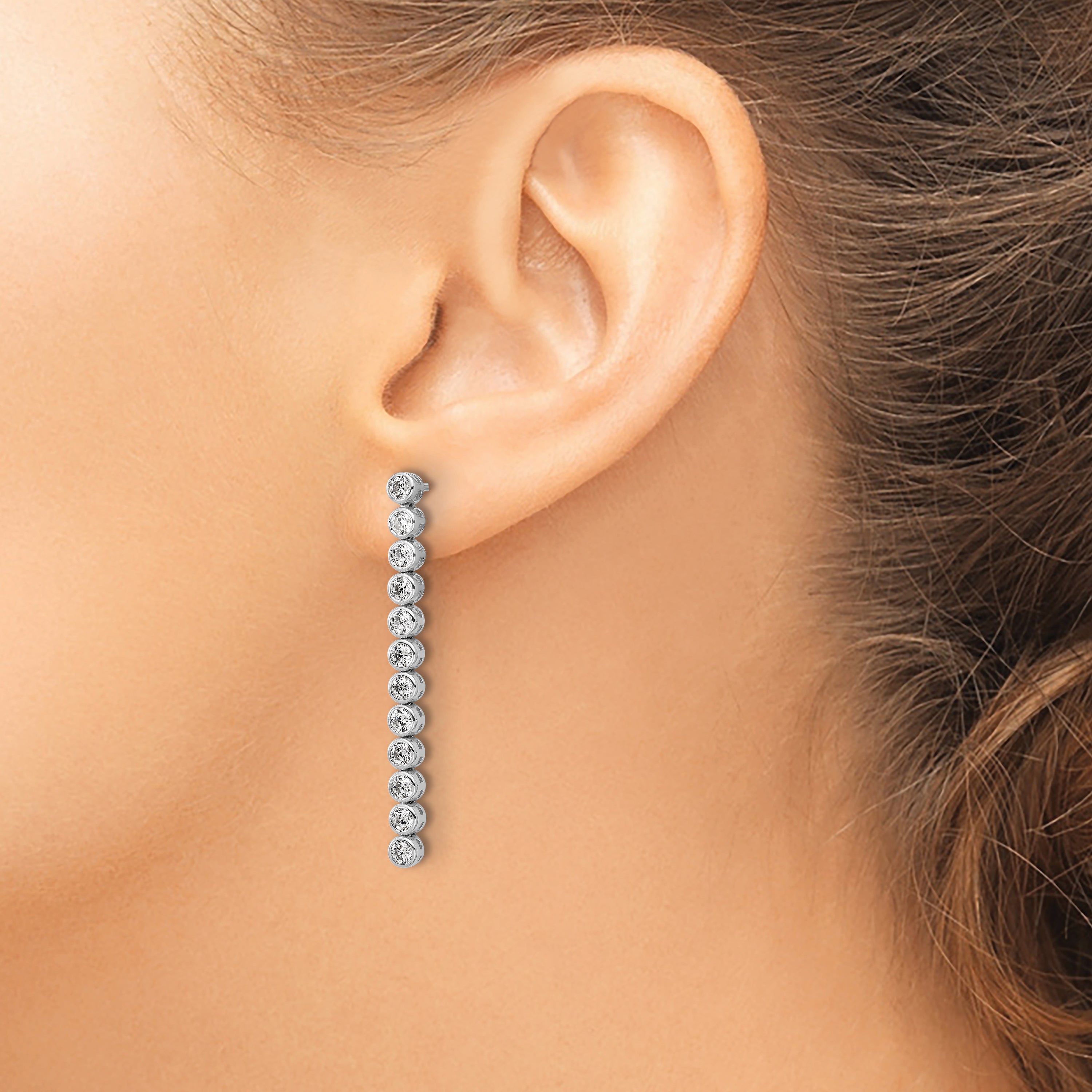 Cheryl M Sterling Silver Rhodium-plated Polished Bezel Set CZ Bar Post Dangle Earrings