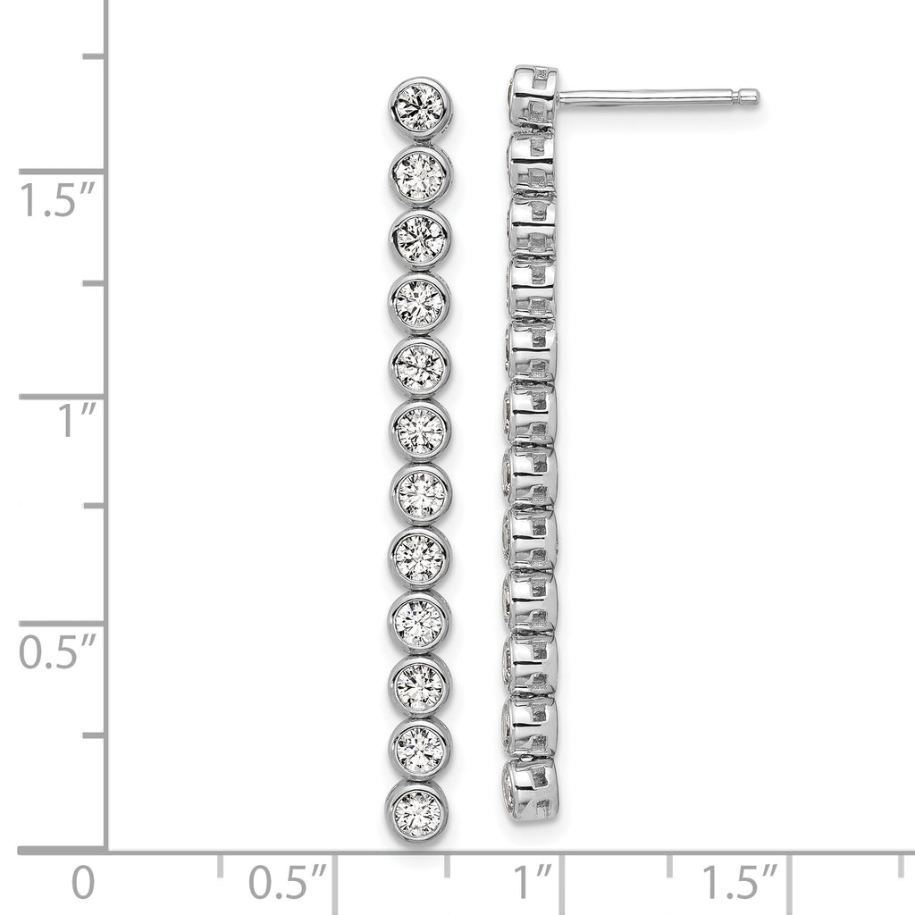 Cheryl M Sterling Silver Rhodium-plated Polished Bezel Set CZ Bar Post Dangle Earrings