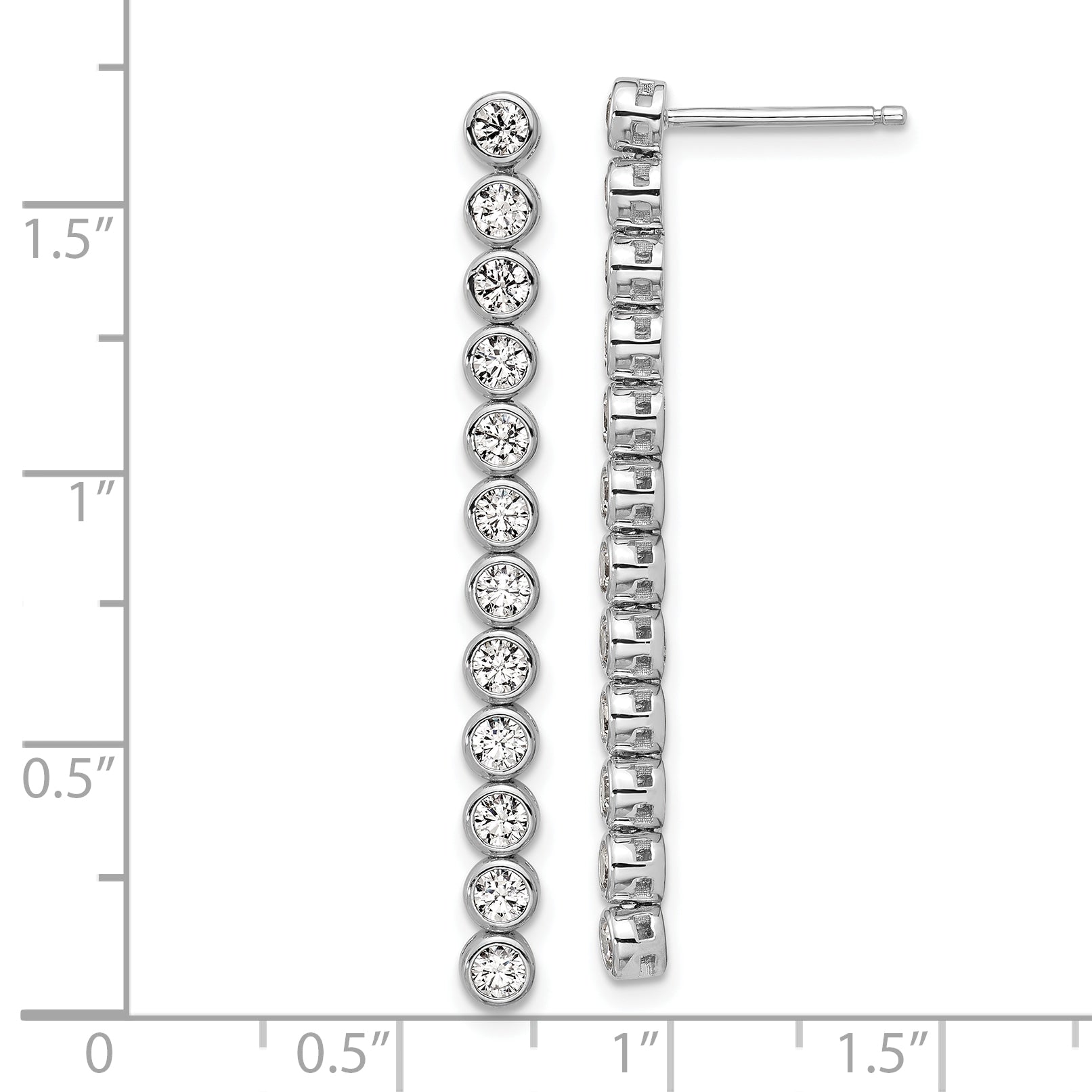 Cheryl M Sterling Silver Rhodium-plated Polished Bezel Set CZ Bar Post Dangle Earrings