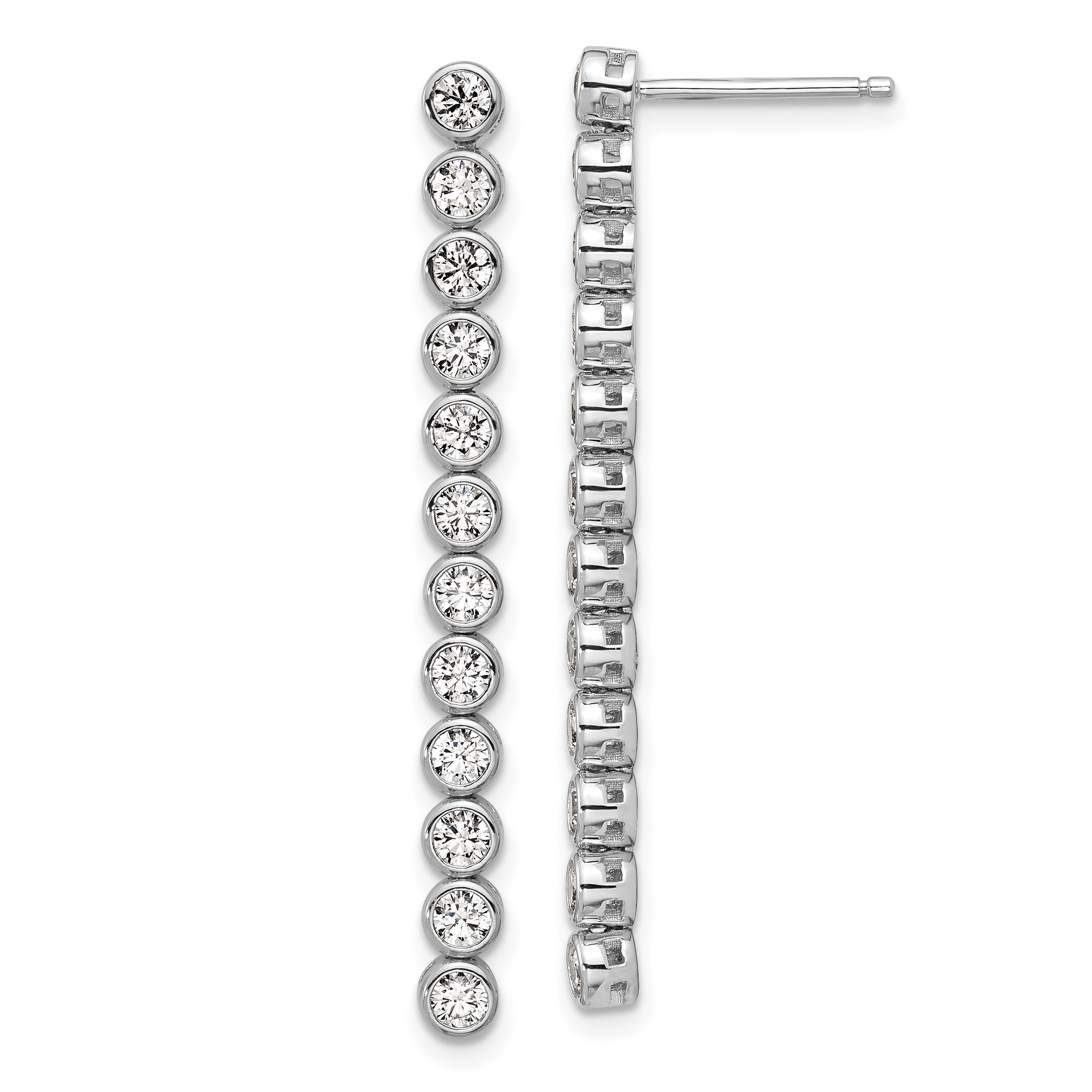 Cheryl M Sterling Silver Rhodium-plated Polished Bezel Set CZ Bar Post Dangle Earrings Main image