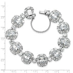 Cheryl M Sterling Silver Rhodium-plated Polished Fancy Cushion-cut CZ Halo Cluster with Safety Chain Bracelet
