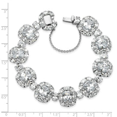 Cheryl M Sterling Silver Rhodium-plated Polished Fancy Cushion-cut CZ Halo Cluster with Safety Chain Bracelet
