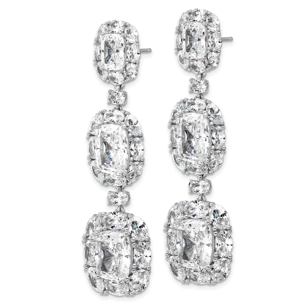 Cheryl M Sterling Silver Rhodium-plated Polished Fancy Cushion-cut CZ Halo Cluster Post Dangle Earrings