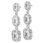 Cheryl M Sterling Silver Rhodium-plated Polished Fancy Cushion-cut CZ Halo Cluster Post Dangle Earrings