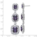 Cheryl M Sterling Silver Rhodium-plated Polished Fancy Purple and White CZ Halo Cluster Post Dangle Earrings