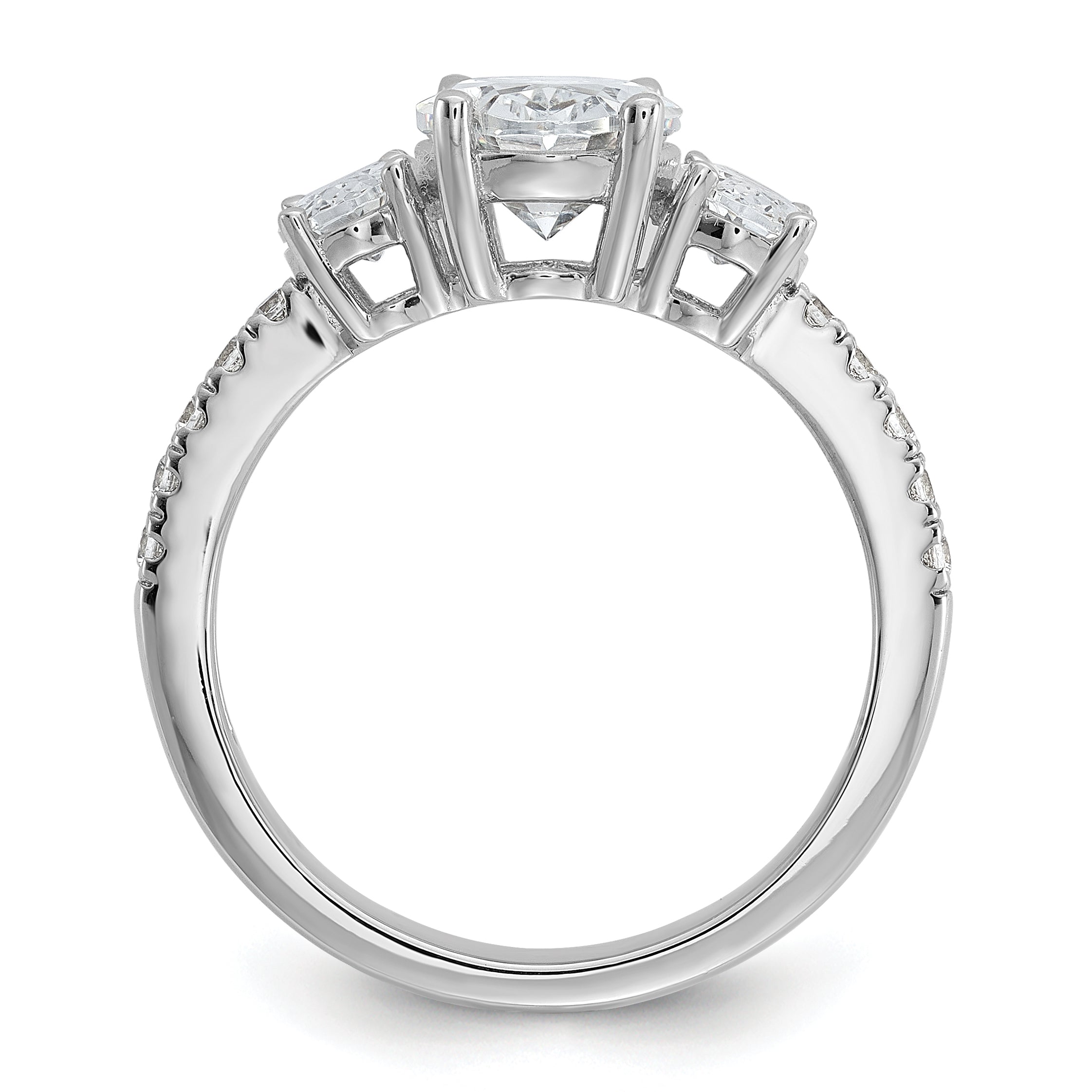 Cheryl M Sterling Silver Rhodium-plated Polished Fancy 3-Stone Oval CZ Ring Secondary image