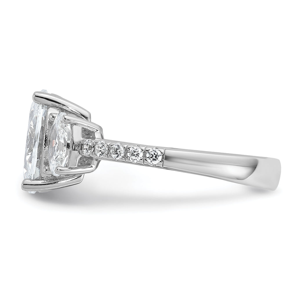 Cheryl M Sterling Silver Rhodium-plated Polished Fancy 3-Stone Oval CZ Ring