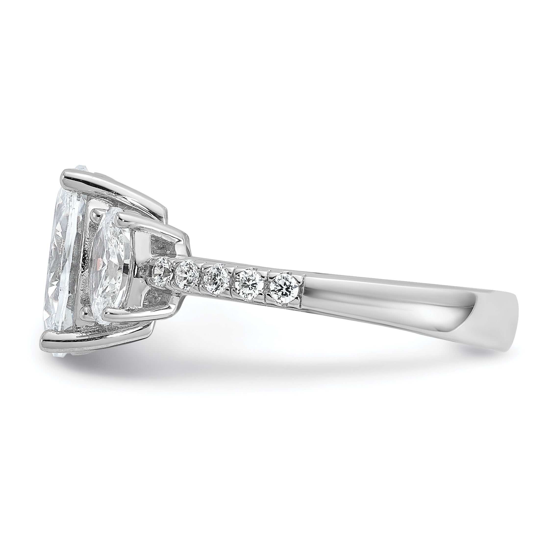 Cheryl M Sterling Silver Rhodium-plated Polished Fancy 3-Stone Oval CZ Ring