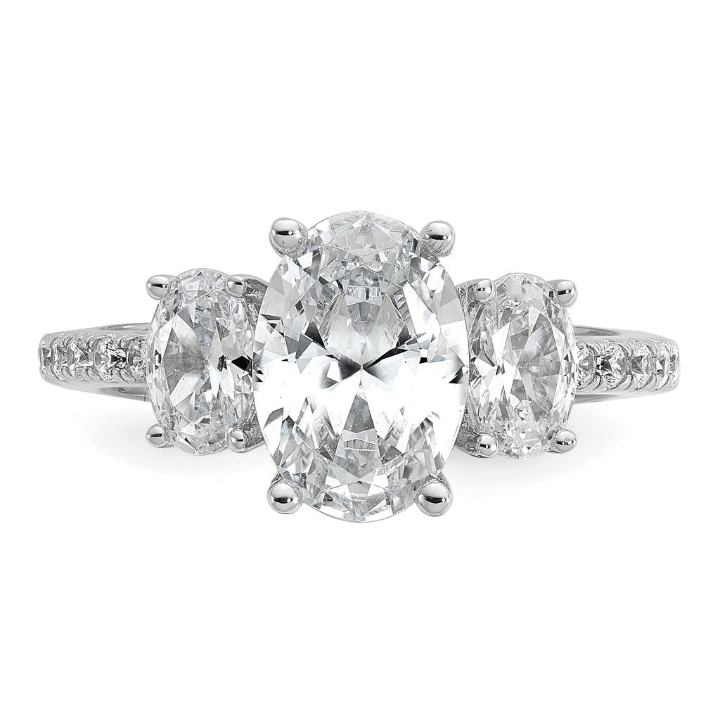 Cheryl M Sterling Silver Rhodium-plated Polished Fancy 3-Stone Oval CZ Ring