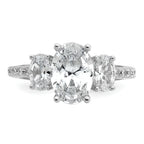 Cheryl M Sterling Silver Rhodium-plated Polished Fancy 3-Stone Oval CZ Ring