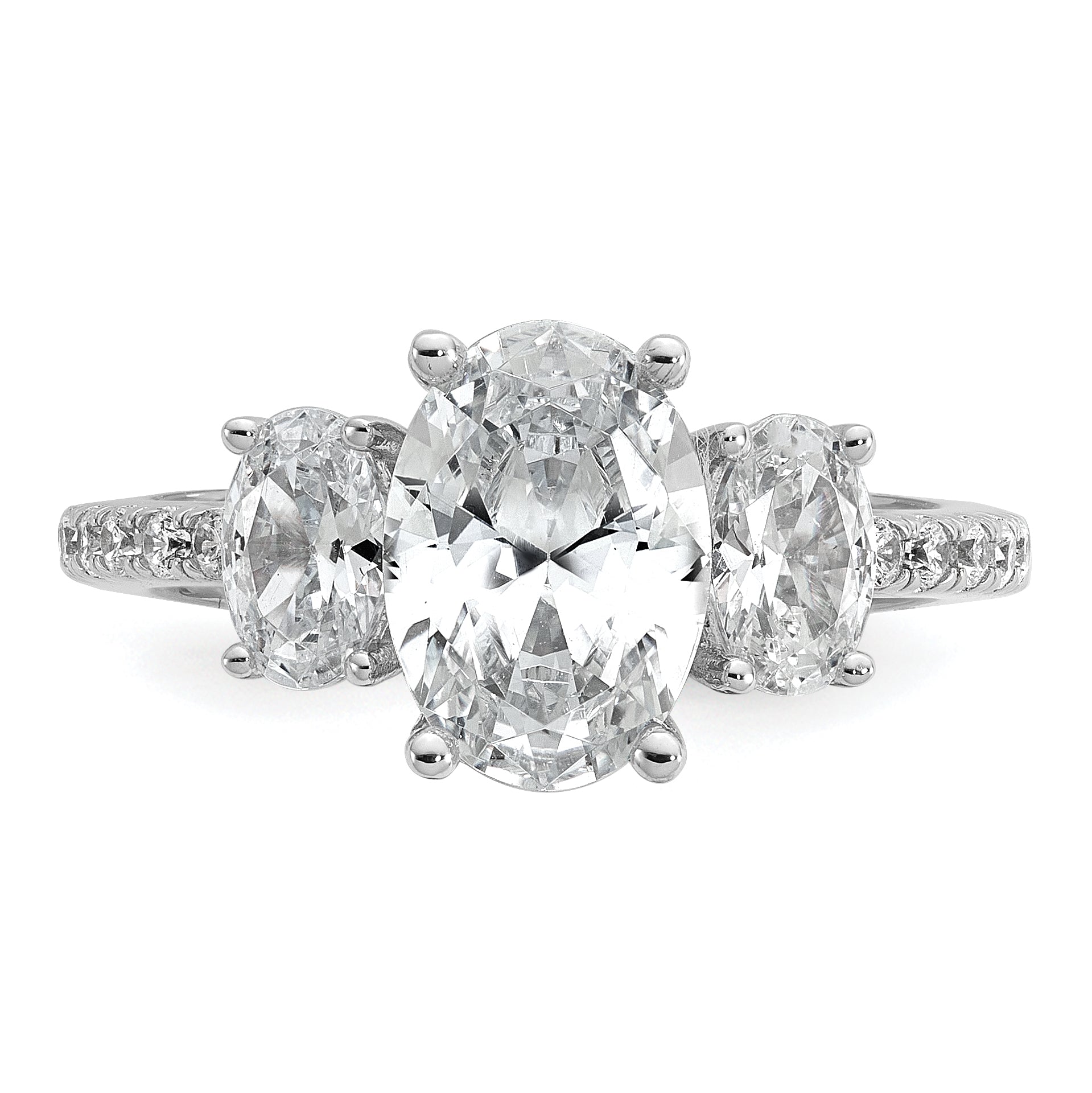 Cheryl M Sterling Silver Rhodium-plated Polished Fancy 3-Stone Oval CZ Ring